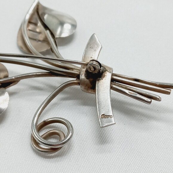 STERLING CORO sterling silver leaves brooch mid century - Picture 7 of 7